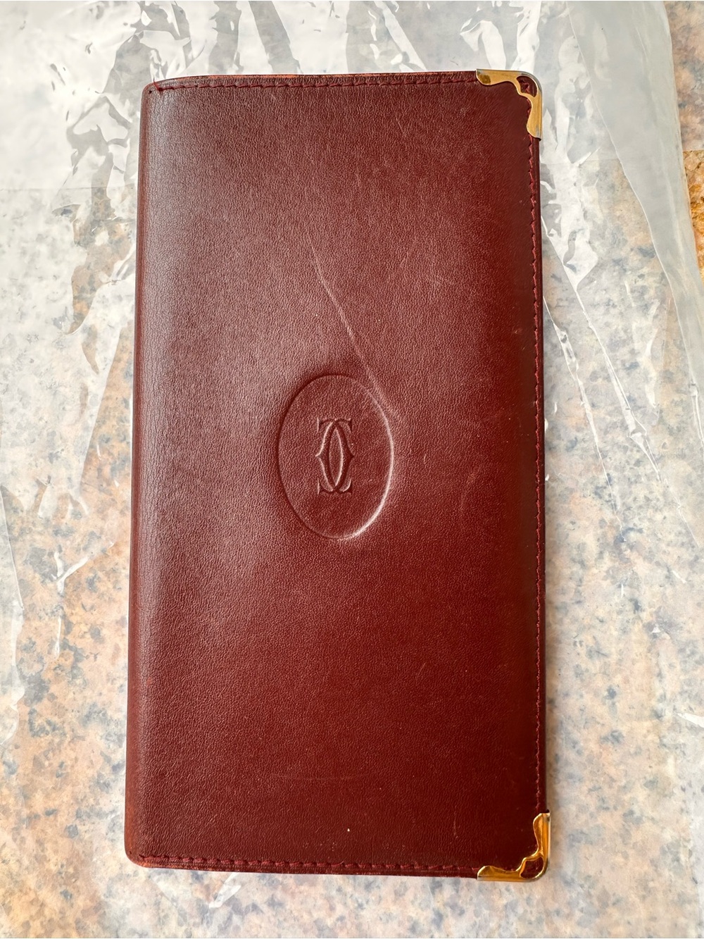 Cartier Burgundy Leather Card & Key Holder with Gold Corner Accents